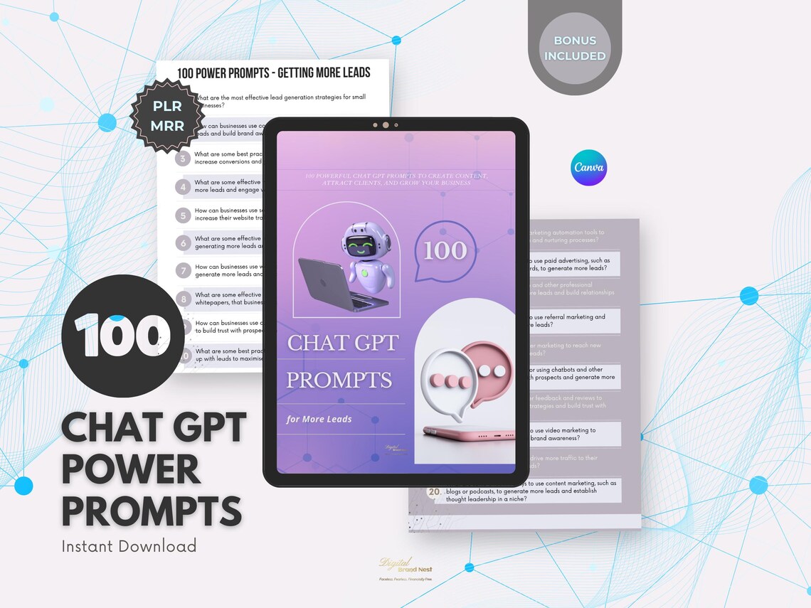 100 ChatGPT Prompts for More Leads | AI Marketing Prompts | PLR | MRR | Social Media Growth | Digital Product for Entrepreneurs