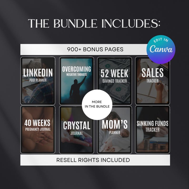 7500 Digital Planner Pages Bundle PLR MRR Editable Canva Templates w/ Resell Rights Business Sport Fitness Wellness Mindset Plr Planners - Image 6