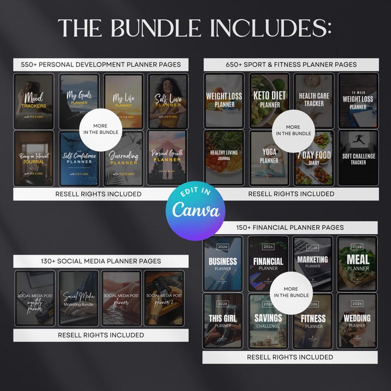 7500 Digital Planner Pages Bundle PLR MRR Editable Canva Templates w/ Resell Rights Business Sport Fitness Wellness Mindset Plr Planners - Image 9
