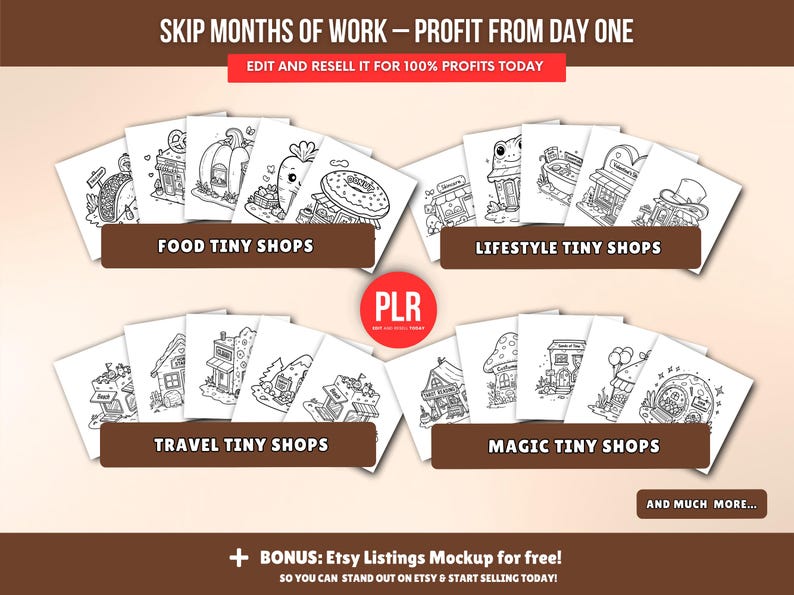 150-Page Little Shops Coloring Book (PLR), Editable Canva Template, Private Label Rights (PLR), Coloring Pages Bundle. - Image 5