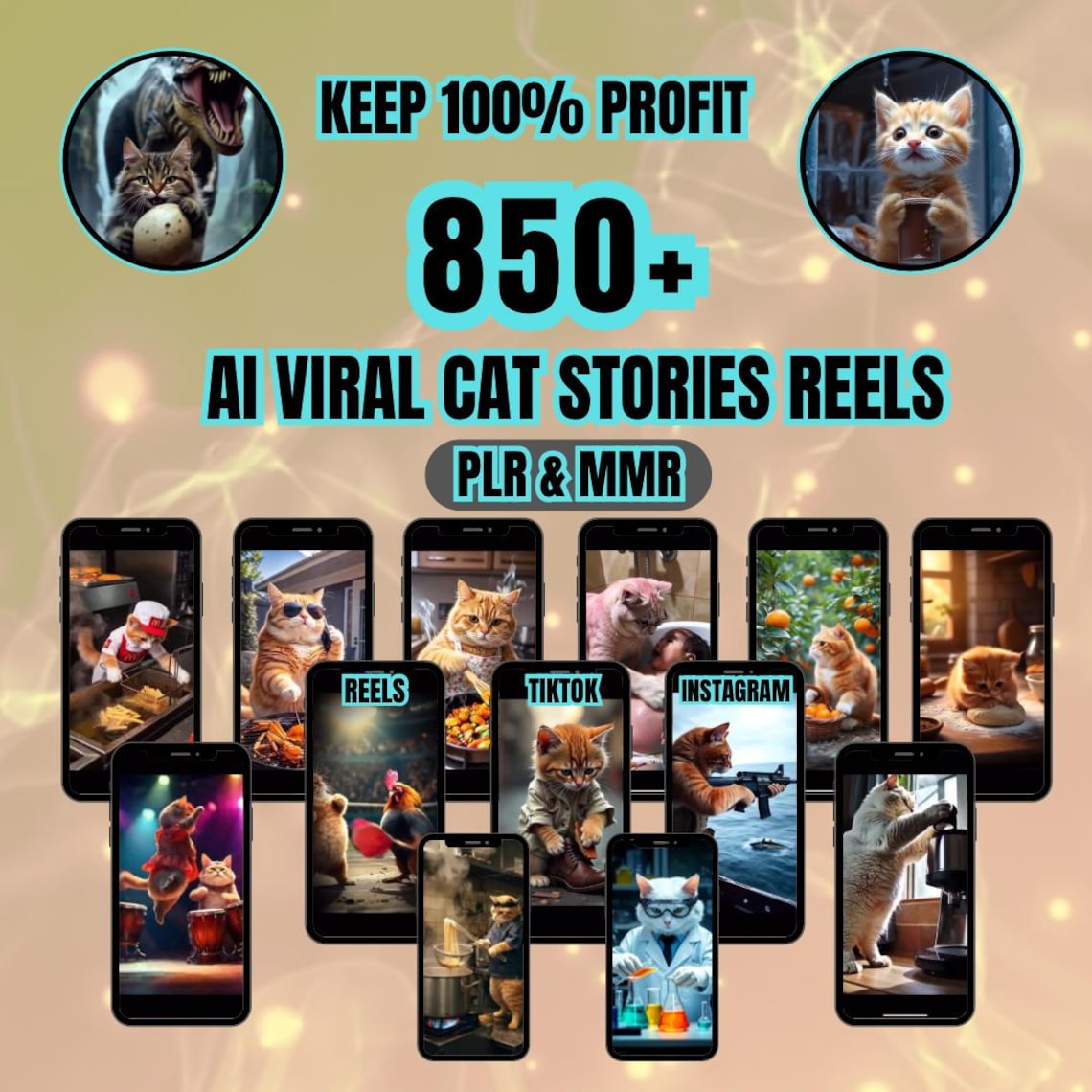 Plus de 800 bobines virales pour chat avec intelligence artificielle, vidéos amusantes, TikTok, YouTube, téléchargement numérique PLR MRR