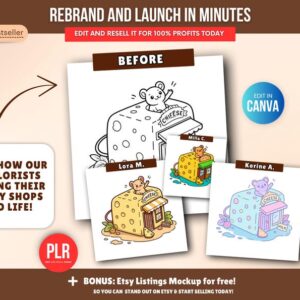 150-Page Little Shops Coloring Book (PLR), Editable Canva Template, Private Label Rights (PLR), Coloring Pages Bundle.