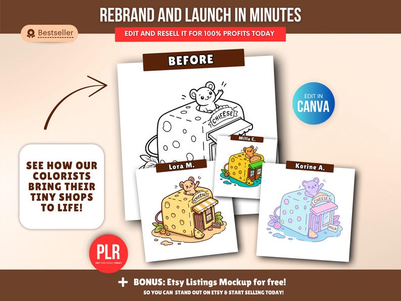 150-Page Little Shops Coloring Book (PLR), Editable Canva Template, Private Label Rights (PLR), Coloring Pages Bundle. - Image 3