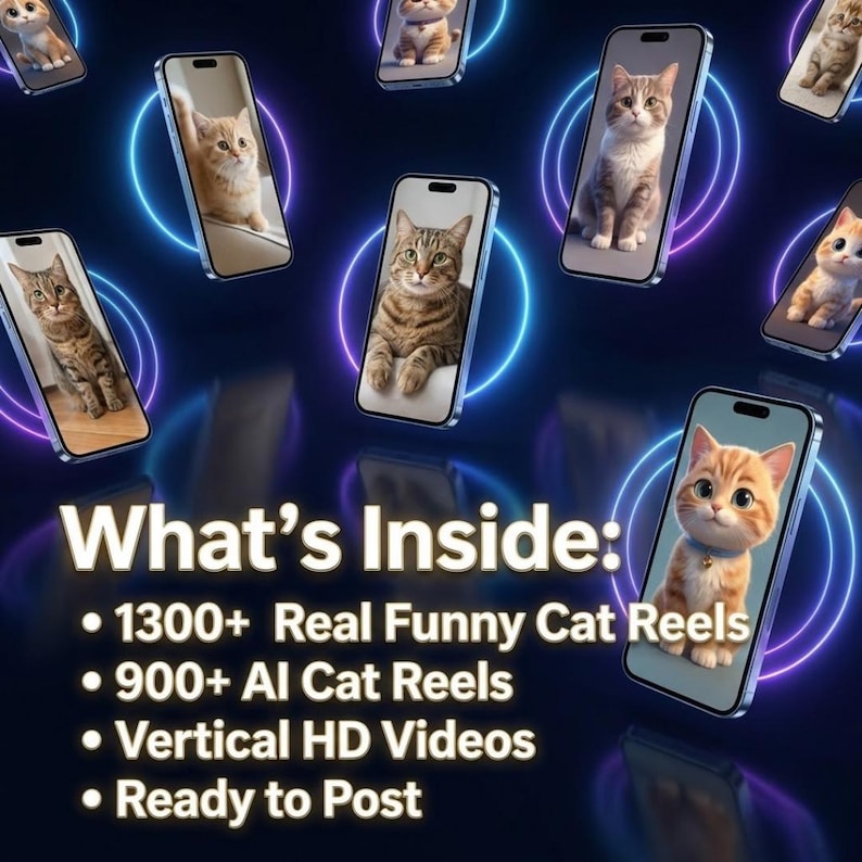 Viral Cat Reels Bundle | 2200+ Funny AI & Real Videos (PLR MRR Digital Download) - Image 2