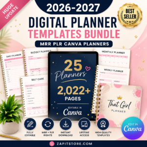 2026-2027 Digital Planner Templates Bundle: MRR PLR Canva Planners