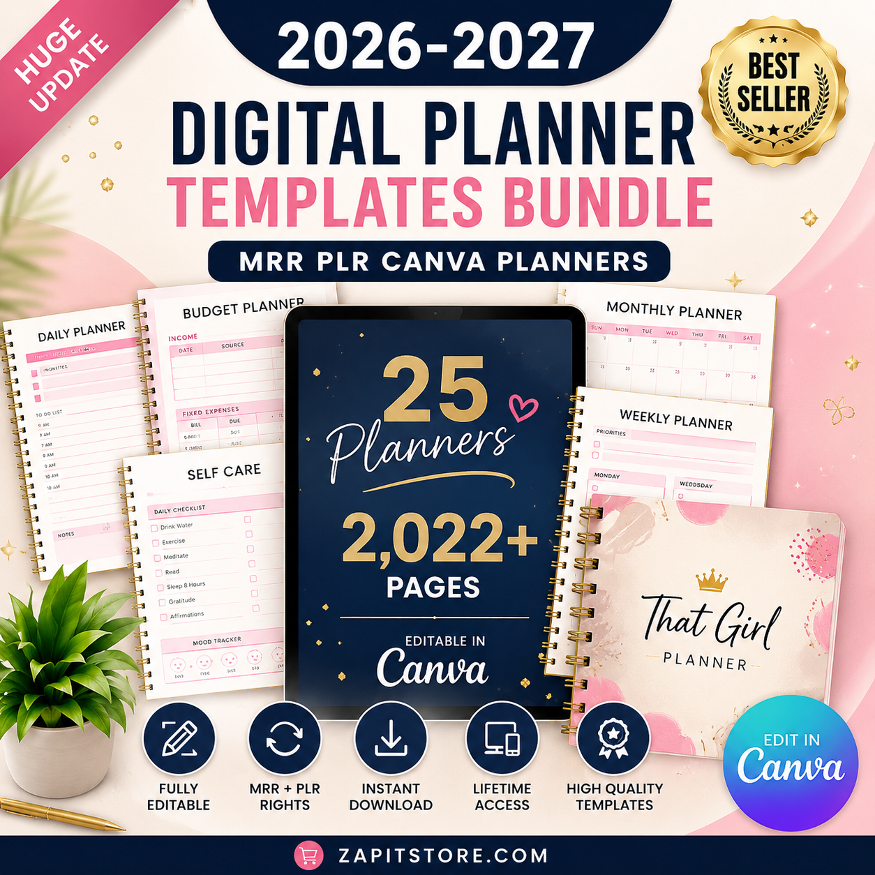 2026-2027 Digital Planner Templates Bundle: MRR PLR Canva Planners