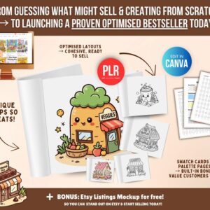 150-Page Little Shops Coloring Book (PLR), Editable Canva Template, Private Label Rights (PLR), Coloring Pages Bundle.