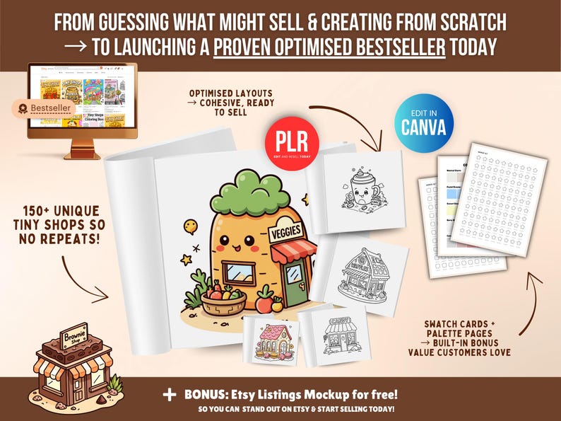 150-Page Little Shops Coloring Book (PLR), Editable Canva Template, Private Label Rights (PLR), Coloring Pages Bundle. - Image 9