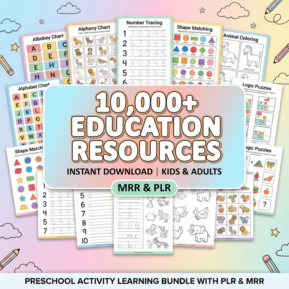 Kids Learning Activities Bundle | 10,000+ Educational Kids Resources Coloring Books, Worksheets (PLR, MRR)
