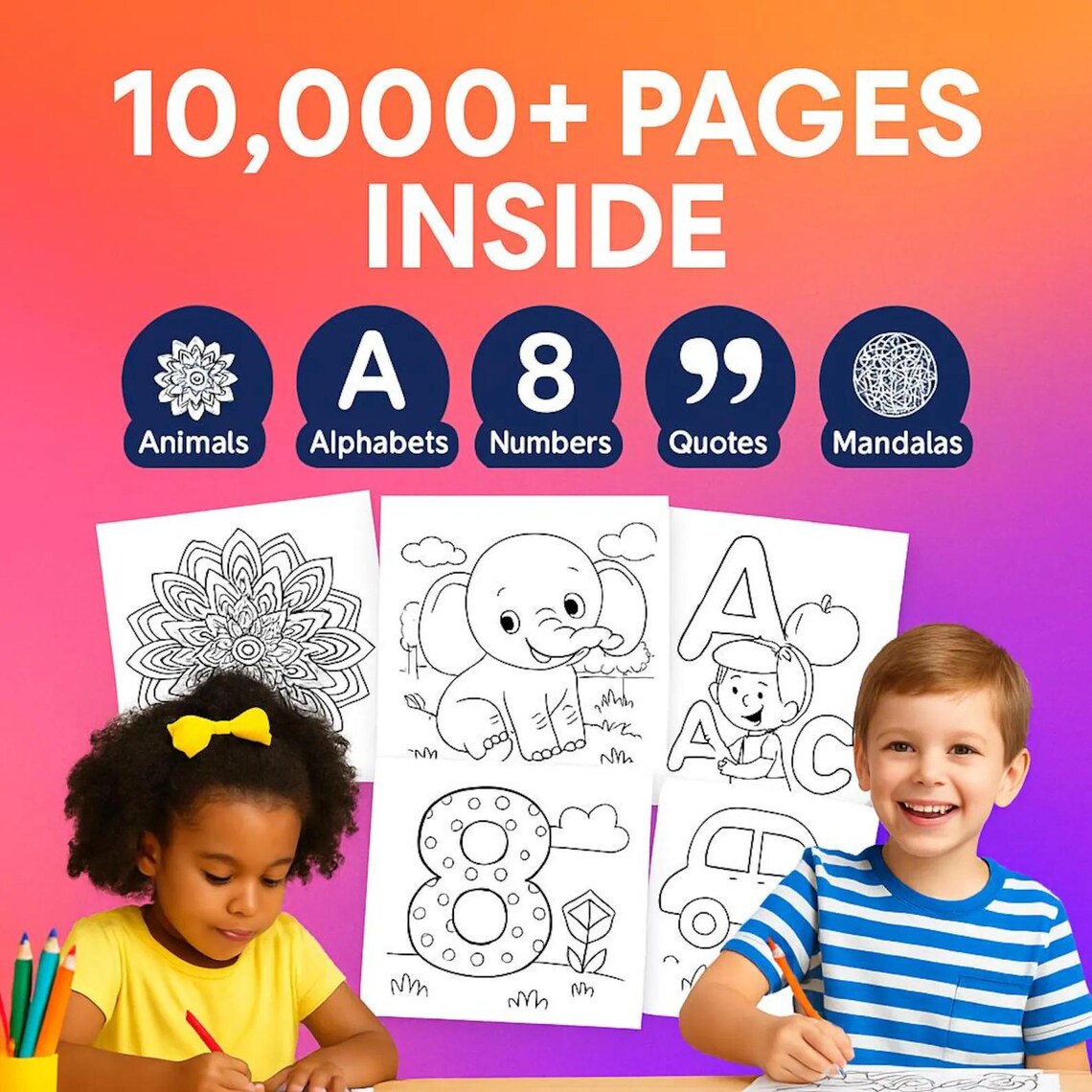 10k+ Kids Coloring Pages Bundle | Printable Sheets with PLR & MRR Rights + Bonus - Image 10