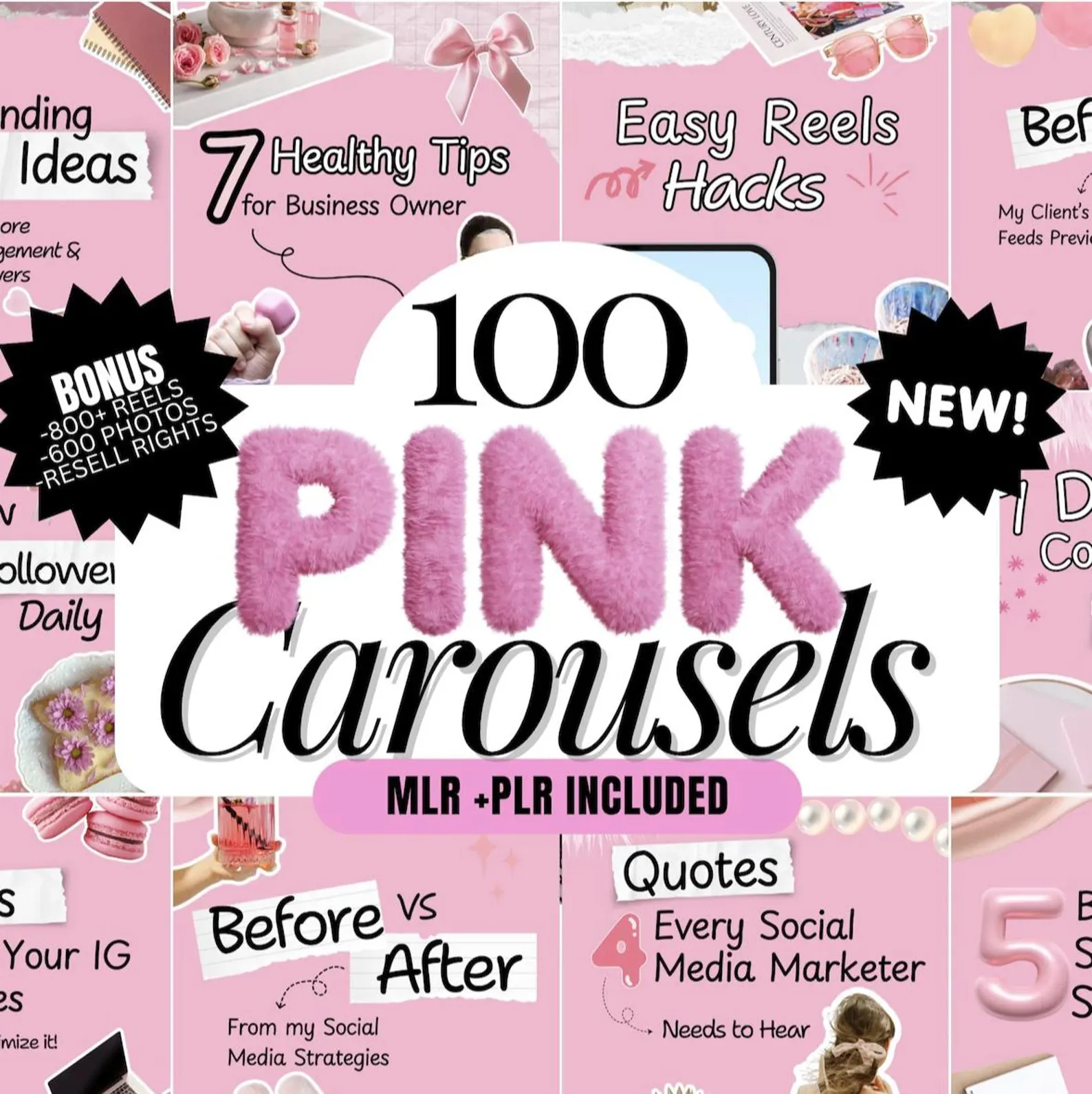 100 Aesthetic Pink Instagram Carousel Templates | Editable Canva PLR MRR - Image 2