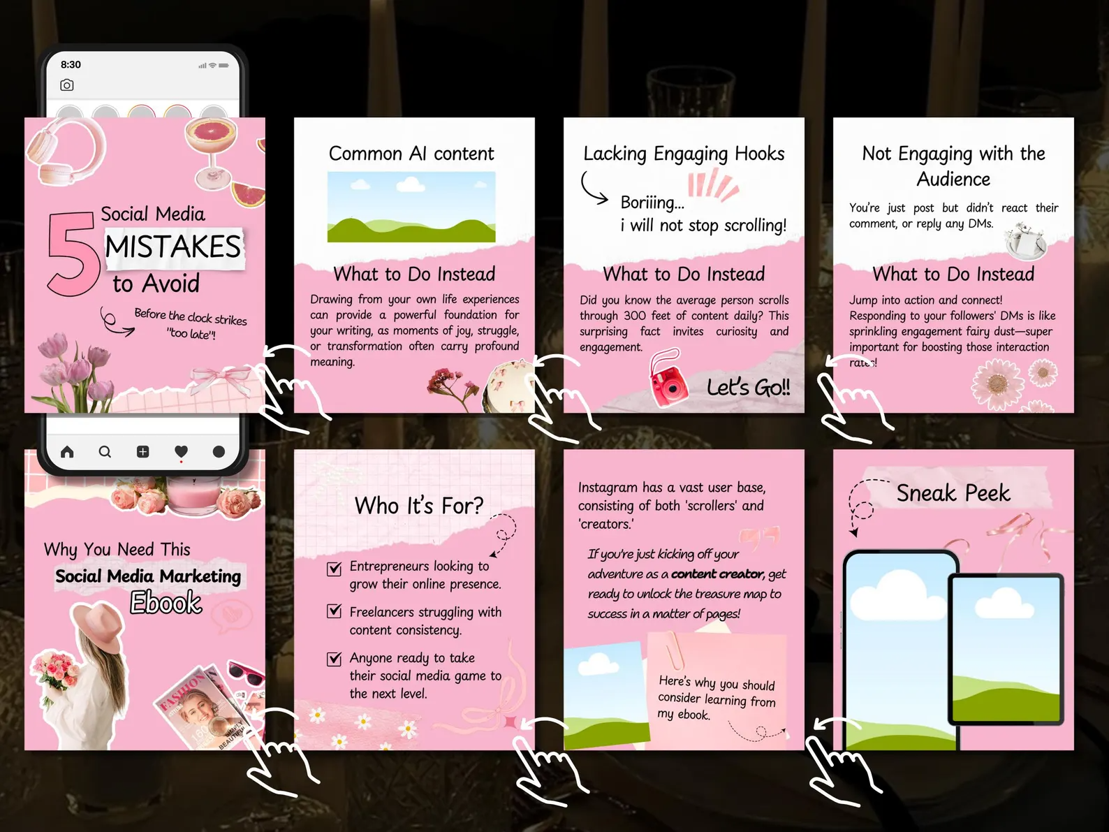 100 Aesthetic Pink Instagram Carousel Templates | Editable Canva PLR MRR - Image 5