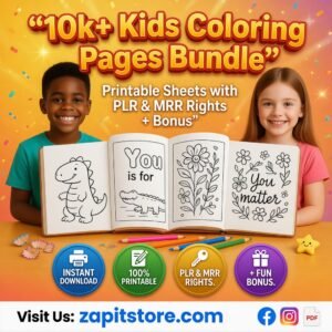 10k+ Kids Coloring Pages Bundle | Printable Sheets with PLR & MRR Rights + Bonus