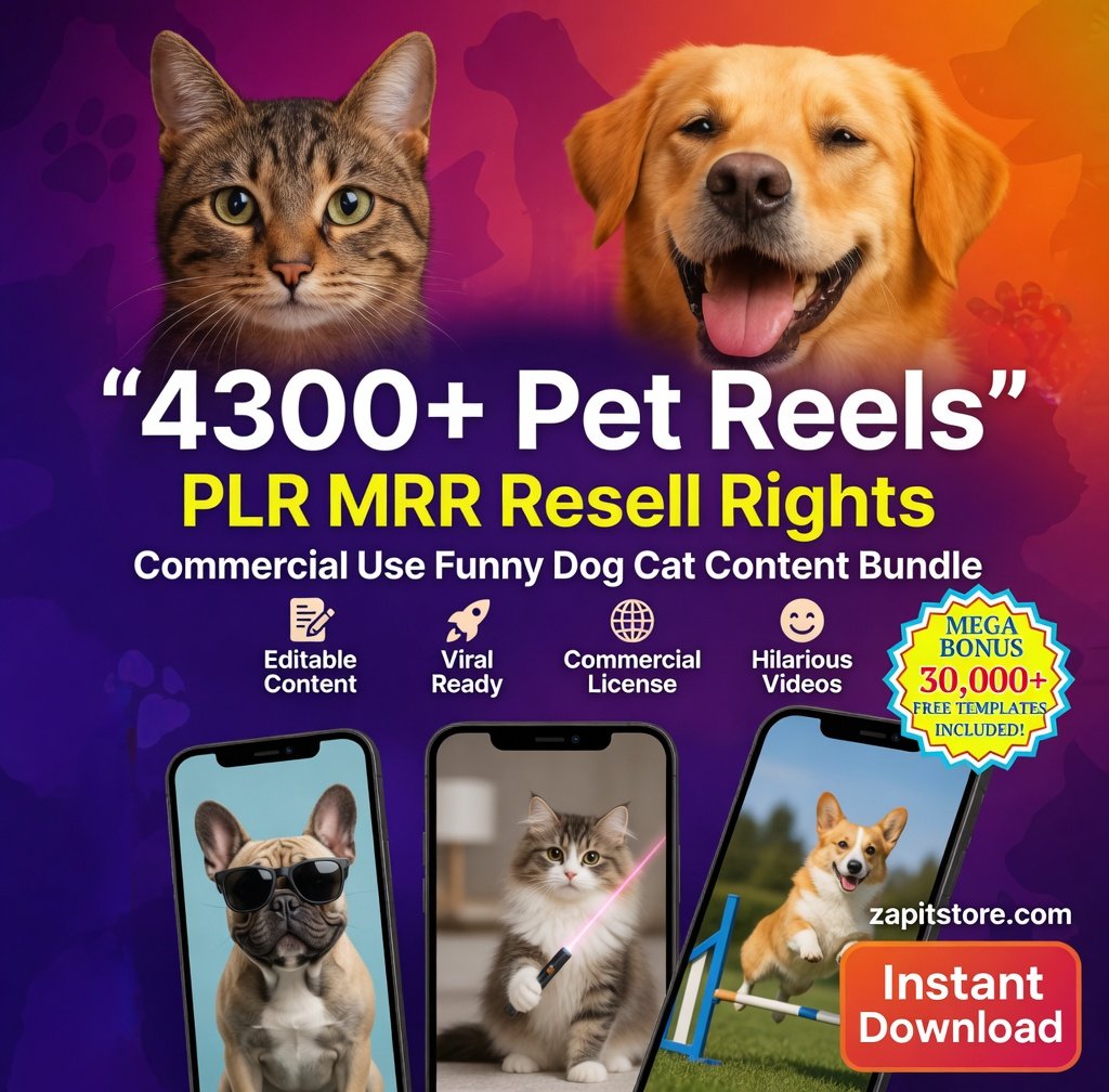 4300+ Pet Reels PLR MRR Resell Rights Commercial Use Funny Dog Cat Content Bundle