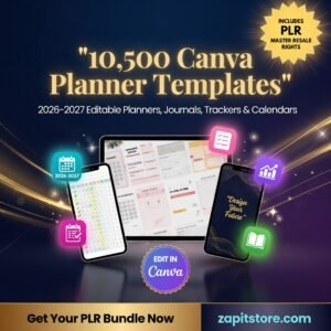 10,500 Canva Planner Templates | 2026-2027 Editable Planners, Journals, Trackers & Calendars | PLR Master Resell Rights Bundle