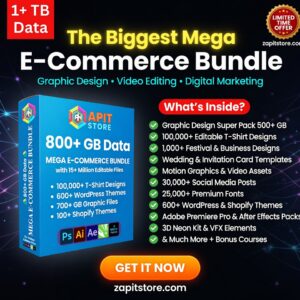 the biggest Mega e-commerce graphic design video editing and digital marketing bundle