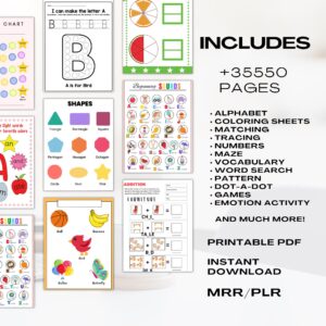 35500 Educational Kids Resources Bundle PLR, Kids Learning Bundle, Classroom Activities, digital product DFY master resell right