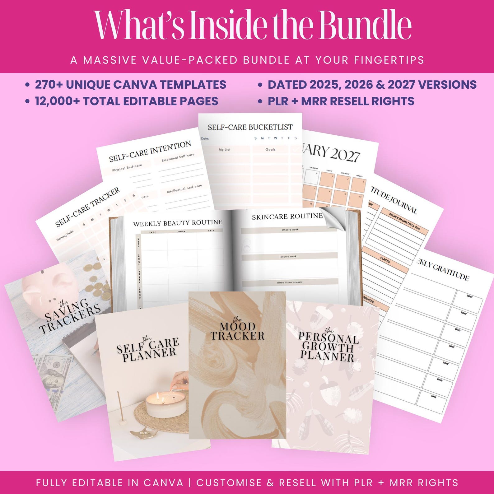 12000 Done For You Canva Editable Templates Bundle, 270+ Printable Planners, Journals, Trackers for 2025, 2026 and 2027 Resell with MRR PLR - Image 2