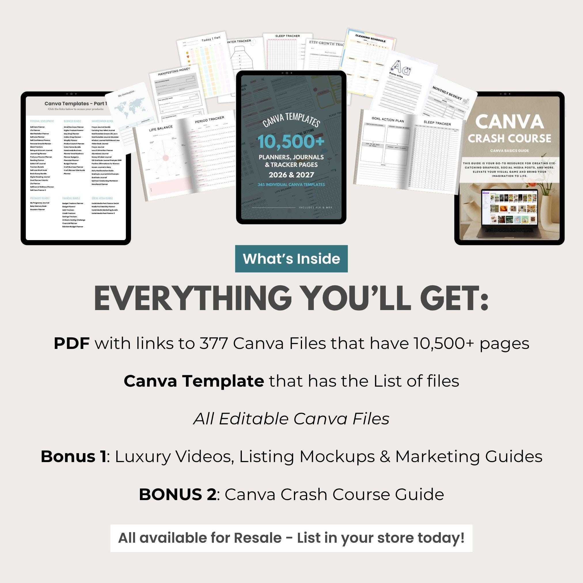 10,500 Canva Planner Templates | 2026-2027 Editable Planners, Journals, Trackers & Calendars | PLR Master Resell Rights Bundle - Image 4
