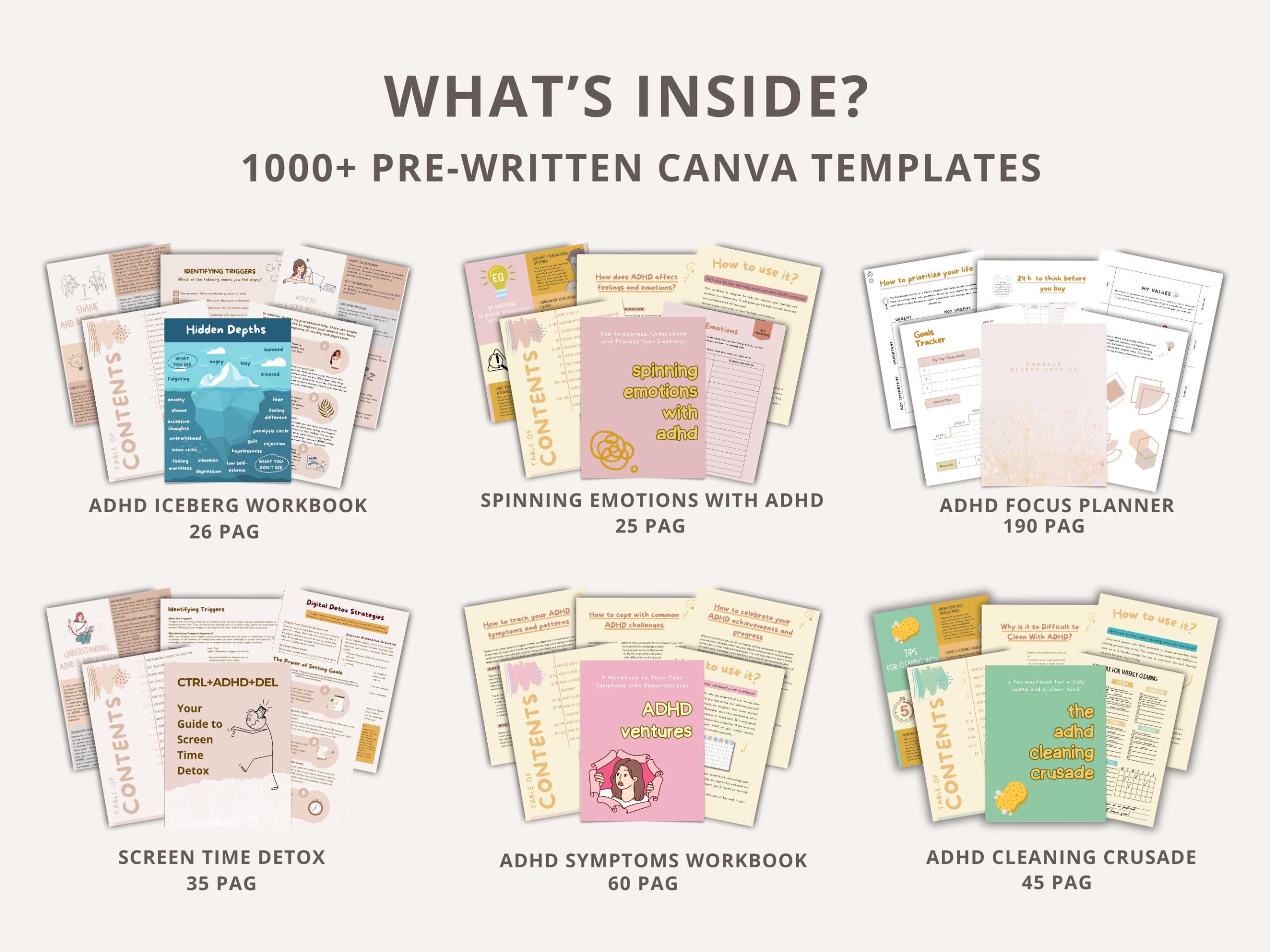 1000+ ADHD & Mental Health Canva Templates: PLR Master Resell Rights - Image 4