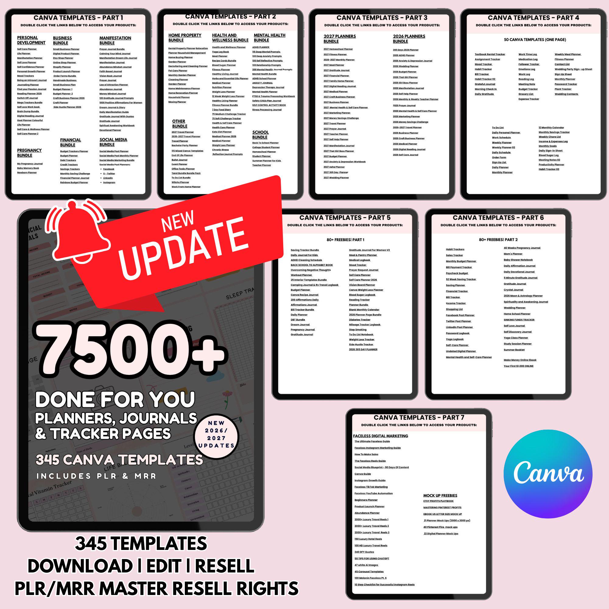 7500 pages Done for you 345 Canva Templates Bundle: Updated 2026/27 PLR Resell Rights Digital Download - Image 5
