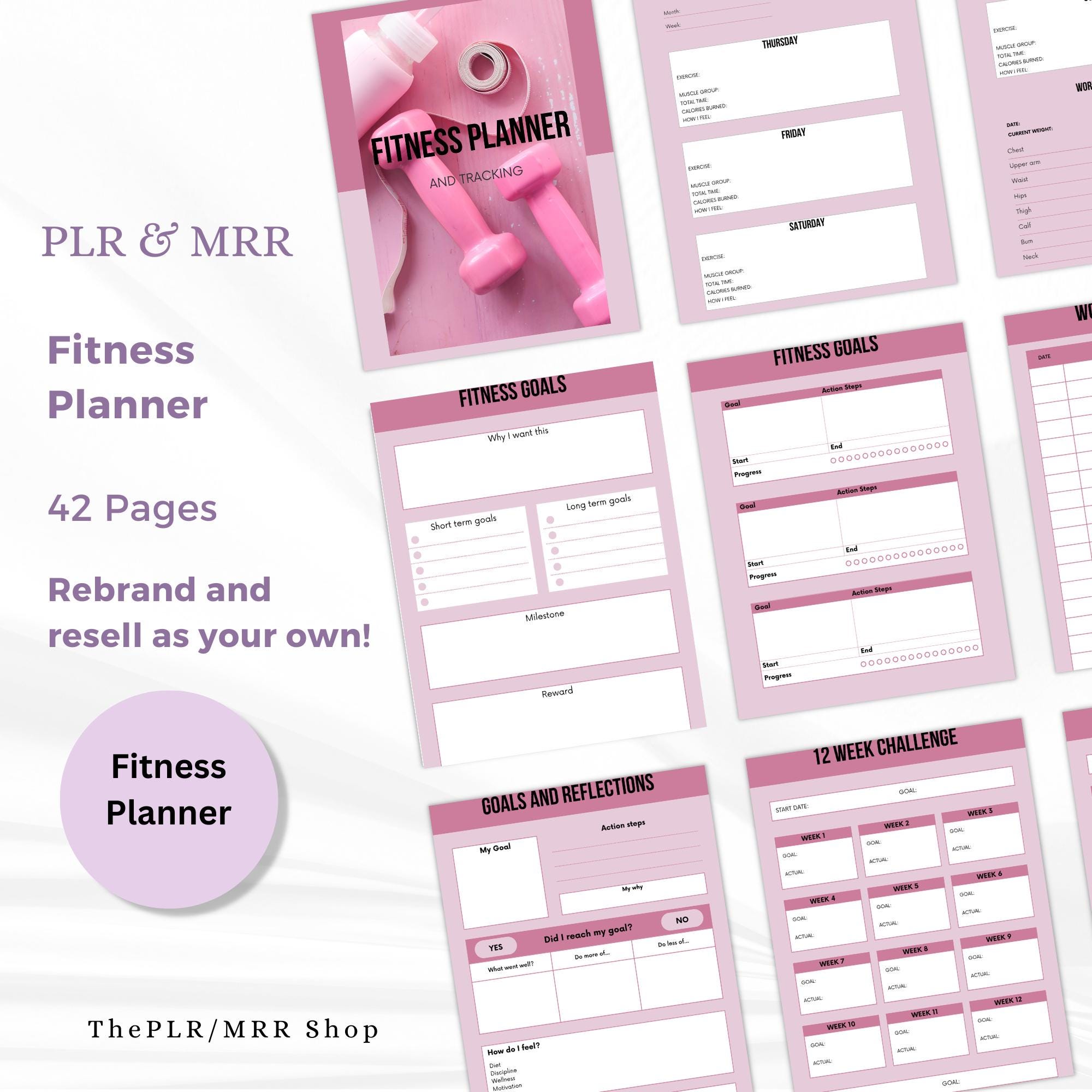 Master Resell Rights PLR Fitness Planner, PLR, MRR, Done for you printable Planner, Fitness Journal, Workout planner, for women, for girls - Image 3