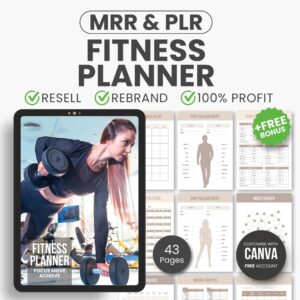 Ultimate Fitness Planner Bundle PLR & MRR – Editable Canva Workout Planner, Meal Planner, Weight Loss Tracker, Gym Log Book for Resell