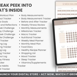 Ultimate Fitness Planner Bundle PLR & MRR – Editable Canva Workout Planner, Meal Planner, Weight Loss Tracker, Gym Log Book for Resell