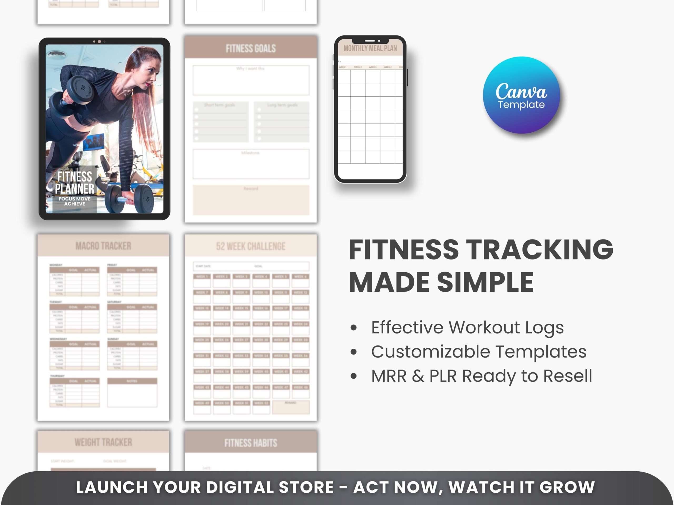 Ultimate Fitness Planner Bundle PLR & MRR – Editable Canva Workout Planner, Meal Planner, Weight Loss Tracker, Gym Log Book for Resell - Image 6
