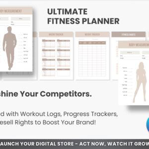 Ultimate Fitness Planner Bundle PLR & MRR – Editable Canva Workout Planner, Meal Planner, Weight Loss Tracker, Gym Log Book for Resell