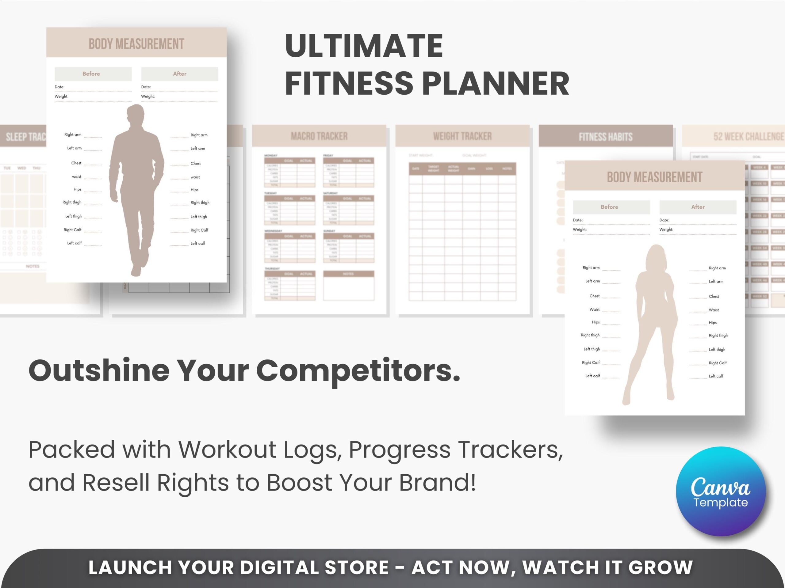 Ultimate Fitness Planner Bundle PLR & MRR – Editable Canva Workout Planner, Meal Planner, Weight Loss Tracker, Gym Log Book for Resell - Image 12