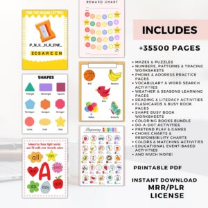 35500 Educational Kids Resources Bundle PLR MRR resell right, Kids Learning Bundle printable pages, coloring book, worksheets, games, number